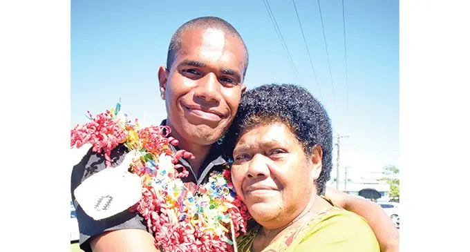 Constable Frank Doughty with his grandmother Bulou Vasiti after the Police recruits passing-out parade at Nasova on June 21, 2019. Photo: Ronald Kumar