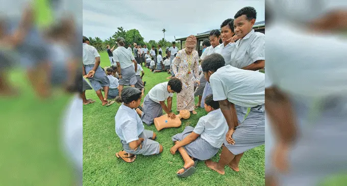 Students of Nacula Primary school in Yasawa during their first aid training provided by the Heroes Need Heroes (HNH) a registered Australian charity.