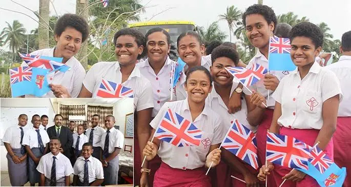 Adi Cakobau School students. Insert: Ratu Kadavulevu School students with their new principal Arvind Prasad.