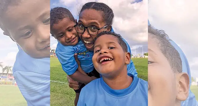 Rooster Chicken Fijiana Drua forward Akosita Tiva Ravato with her two sons WilliamPuna (left)and Joel Ethan Marr.