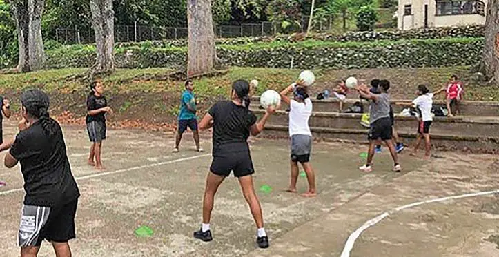 Participants in Levuka during the development netball clinic in Ovalau. Photo: Netball Fiji