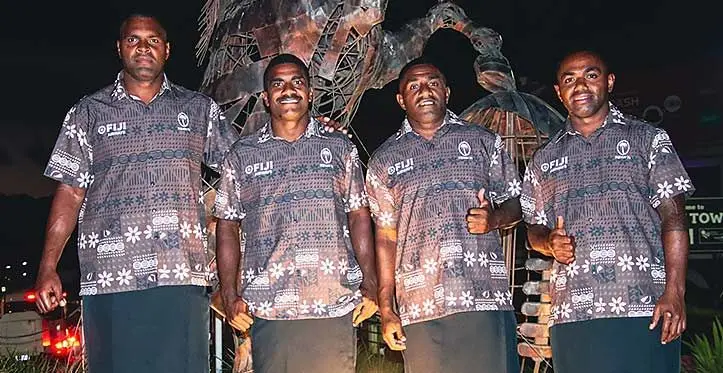 Fiji Airways Fijian men’s rugby sevens team (left-right) Josua Vakurinabili, Pilipo Bukayaro, Filipe Sauturaga and Waisea Nacuqu in Sigatoka on November 22, 2023. Photo: FRU Media