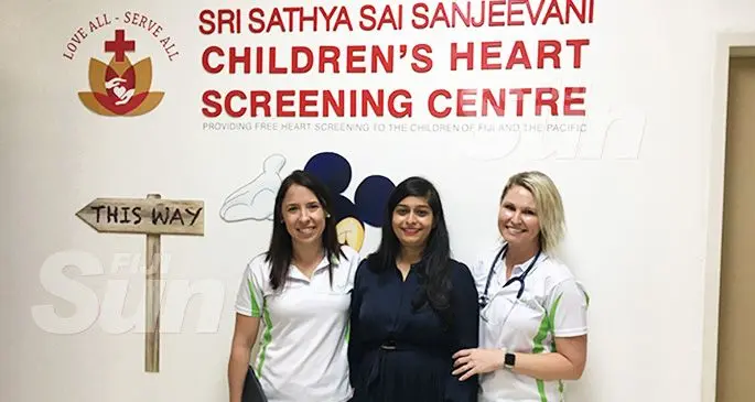 From left: Water Psychiatrist Dr Georgina Brunton, Dr. Krupali Tappoo and Pediatric emergency nurse practitioner Shahn at Sri Sathya Sanjeevani Medical Center on November 22, 2019. Photo: Renu Prasad