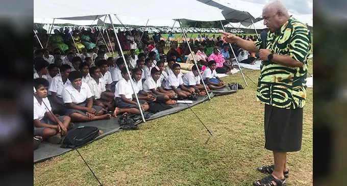 Prime Minister, Voreqe Bainimarama, addressing students of Lekutu Secondary School in Bua on August 11, 2022. Photo: Shratika Naidu