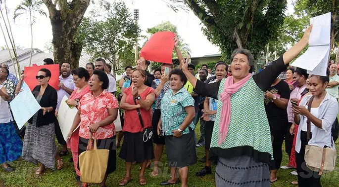 University of South Pacific staff and students during the protest against the executive members meeting regarding the Vice Chancellor Professor Pal on June 8, 2020. Photo: Ronald Kumar.