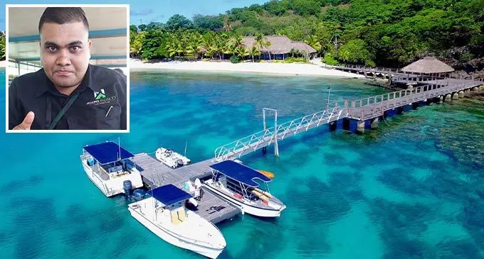 Aerial view of Kokomo Island in Kadavu. Inset: Shaneet Chand.