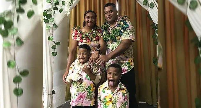 Fijiana rep Akosita Ravato-Marr, with husband Alexander Humphreys Marr and their sons Joel, 6, and William, 3, at Suvavou House, Suva, on December 7, 2022. Photo: Sereana Salalo