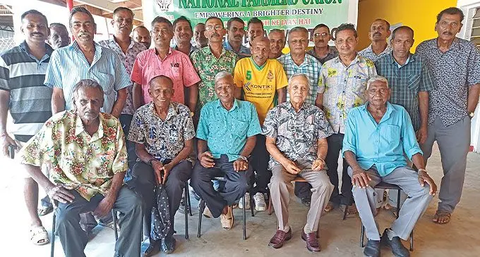 National Farmers Union general-secretary Mahendra Chaudhry with fellow members after the union’s Annual General Meeting at Ram Mandir in Labasa on May 4, 2024. Photo: Shratika Naidu