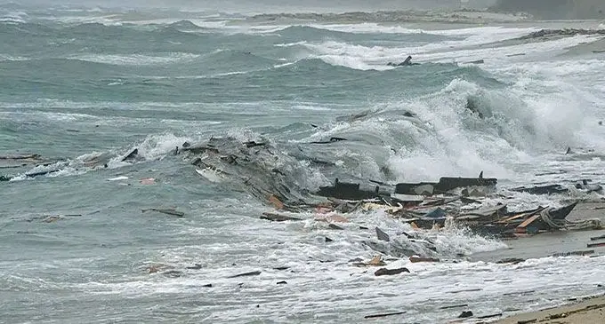Remains of a ship are seen along the beach where bodies of suspected believed to be refugees were found after a shipwreck, in Cutro, the eastern coast of Italy’s Calabria region, Italy on February 26, 2023. Photo: Reuters