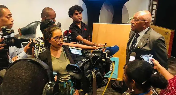 Prime Minister, Sitiveni Rabuka briefing the media on January 12, 2023. Photo: Leon Lord.