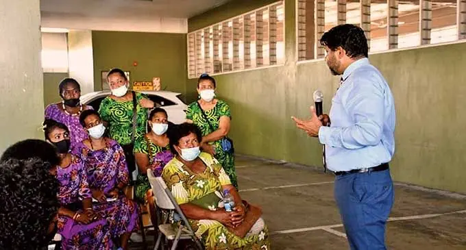 Attorney–General and Minister for Economy Aiyaz Sayed-Khaiyum speaking to the public during the budget consulations.