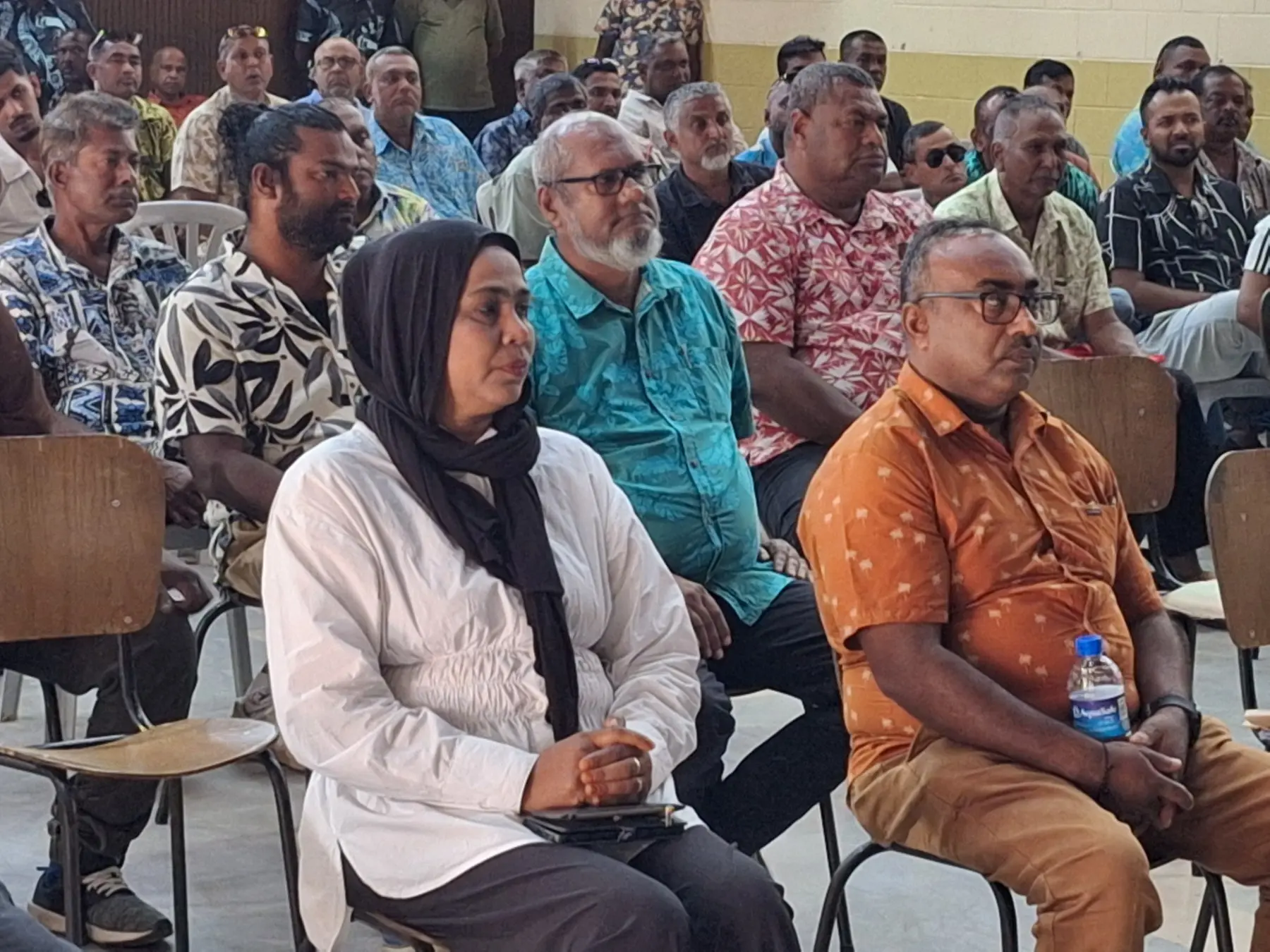 CAPTION: (L-R) Female Taxi Drivers Western coordinator Saleeman Bi with the Central, Eastern and Southern Taxi Operators representative Jimmy Khan at the Fiji Zone Taxi Association meeting with the Fiji Competition and Consumer Commission (FCCC) and Police at the Nadi Civic Centre on September 17. Photo: Katherine Naidu. 