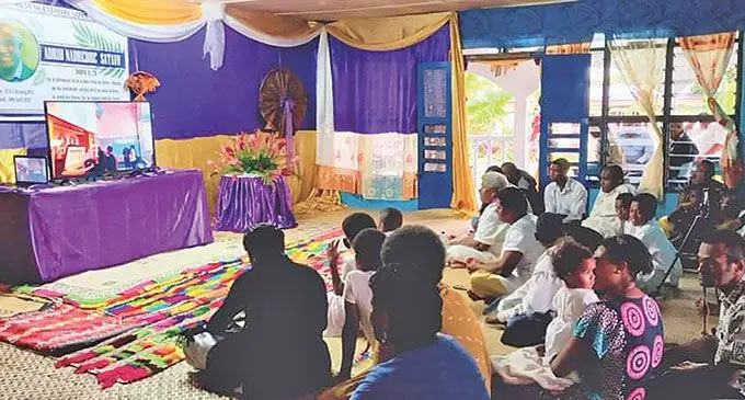 Family members of the late Adriu Satavu in Nahigatoka Village, Nadroga watching his funeral on Facebook Live on April 24, 2022.