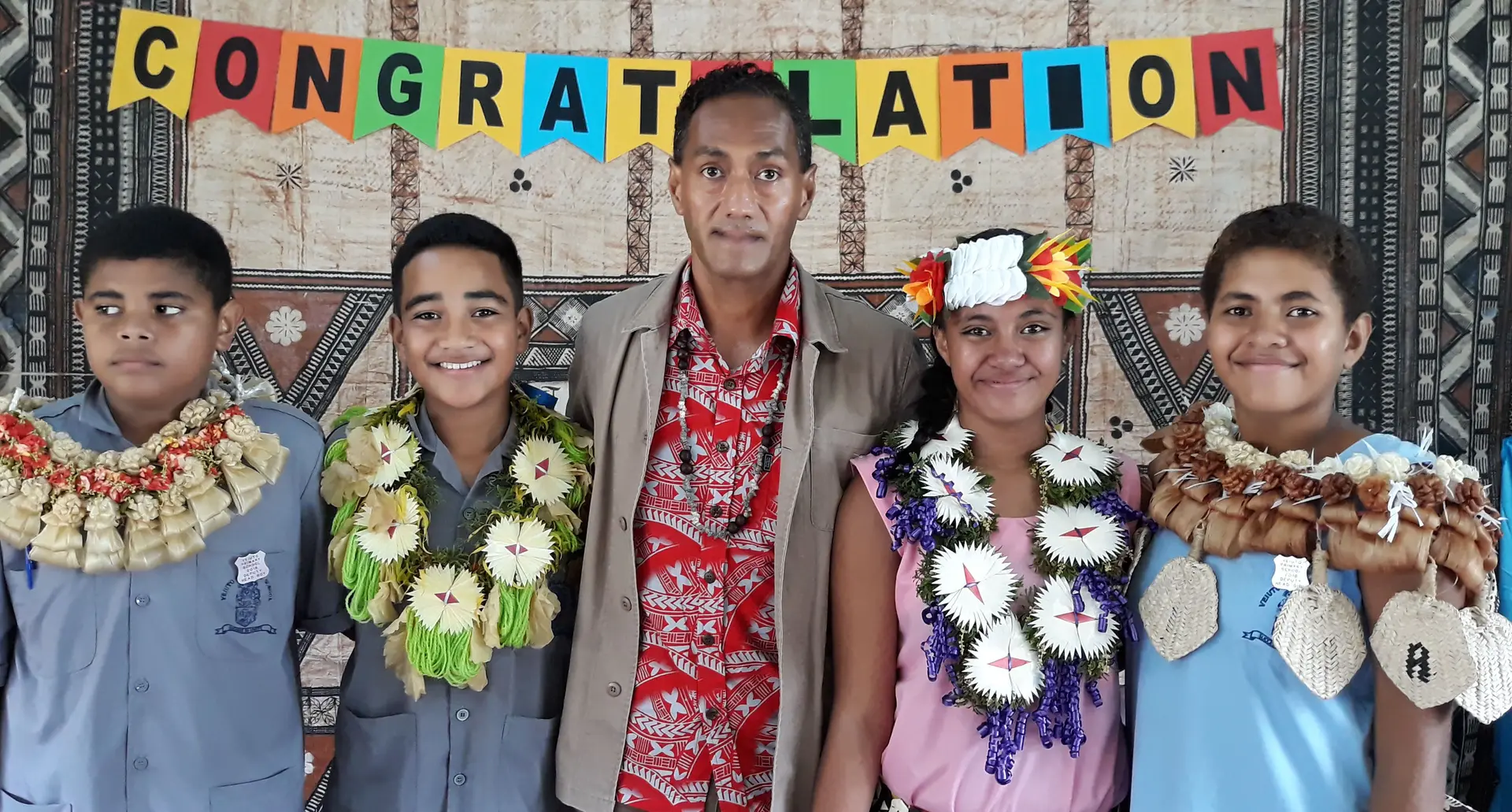 From left: Deputy headboy Tevita Vocea, headboy Immanuel Vaurasi, Prefect coordinator (Teacher) John Emosi, headgirl Faith Inia and deputy headgirl Laisani Tunidau. Photo: Shirika Shalini 