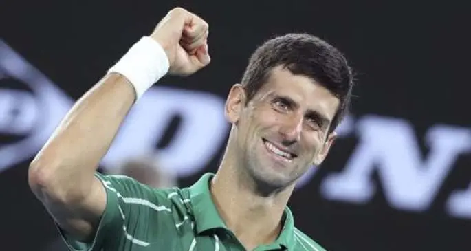 Novak Djokovic of Serbia celebrates after the men's singles final against Dominic Thiem of Austria at 2020 Australian Open in Melbourne, Australia on Feb. 2, 2020. (Xinhua/Bai Xuefei)
