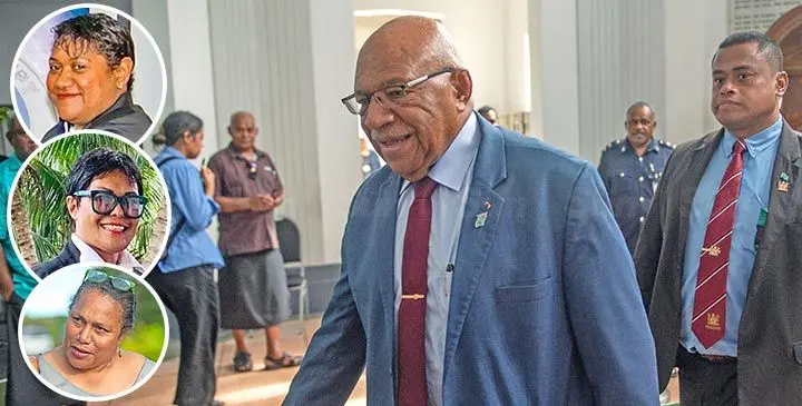 Prime Minister Sitiveni Rabuka. Top-Bottom Inset: Given Option, Francis Pulewai, Appointed acting FICAC chief, Lavinia Rokoika and Suspended FICAC chief, Barbara Malimali.