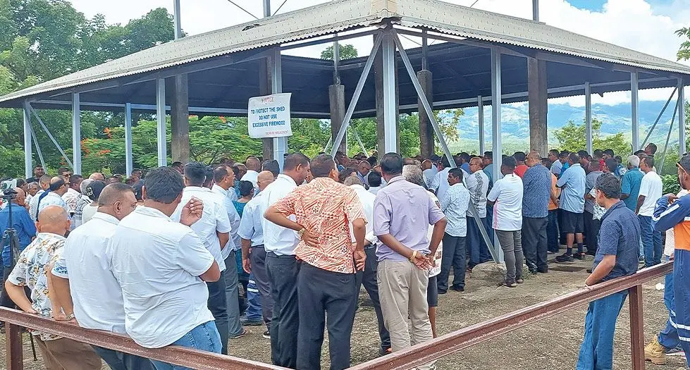 Friends and family of the late Pusp Raj at the Drasa Samshaan Bhumi crematorium in Lautoka on January 8, 2024. Inset: The late Pusp Raj.  Photo: Salote Qalubau