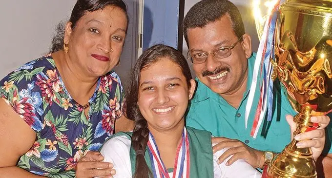 Ahmadiyya Muslim College 2020 dux recipient Priyanka Singh with parents, Vineeta Singh and Vijay Singh. Photo: Ronald Kumar