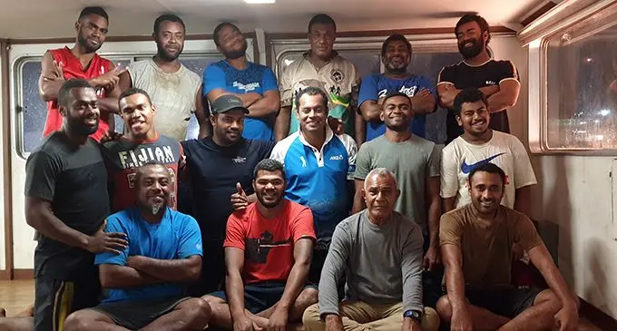 MV Liahona II crew members at the Port Mua-i-Walu on April 23, 2019. Photo: Ronald Kumar