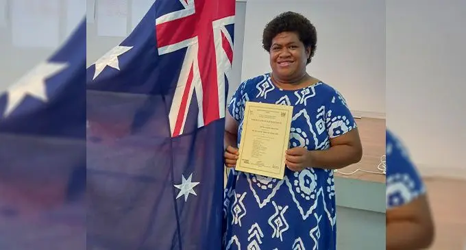 Adi Vika Baleilevuka after receiving her certificate of Participation, today at Kshatriya Hall.