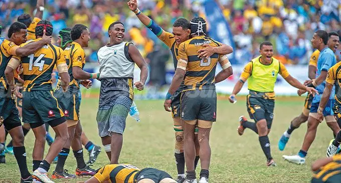 Lami High School celebrate their win after defeating QVS in the U19 Vodafone Deans. Photo: Leon Lord