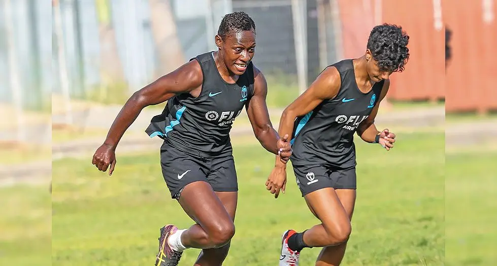Elenoa Naimata (left) during the Fijiana 7s team training session at Bidesi Park, Suva on January 3, 2024. Photo: Sereana Salalo