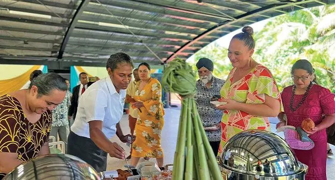 From right: New Zealand Deputy Prime Minister Carmel Sepuloni, USP Vice-Chancellor, Professor Pal Ahluwalia meets students of the University of the South Pacific at Laucala Campus on April 19, 2023. Photo: USP 
