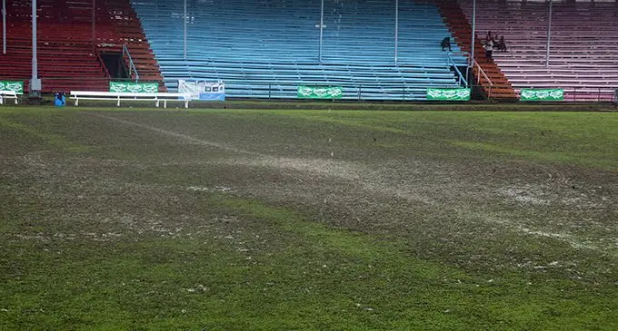 A water-logged, muddy Ratu Cakobau Park in Nausori on July 28, 2019. Photo: Simione Haravanua