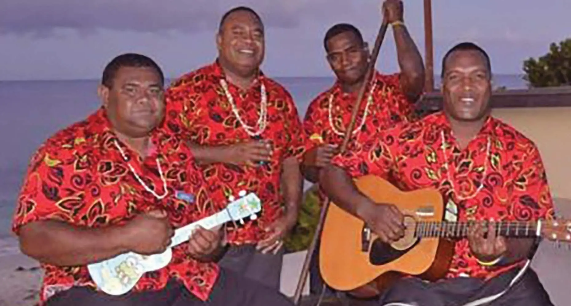 Serupepeli (second from left) during his work days at Mana Island Resort and Spa, Fiji.