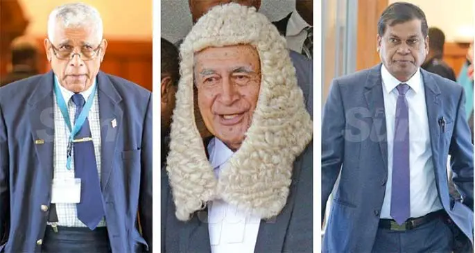 From left: Opposition Leader and SODELPA MP Ratu Naiqama Lalabalavu, Speaker of Parliament Ratu Epeli Nailatikau and National Federation Party Opposition MP Biman Prasad. Photos: Ronald Kumar