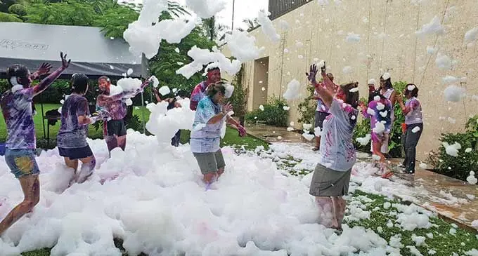 Guests and staff members at the Fiji Marriott Resort Momi Bay celebrate the festival of colours, Holi, on March 19, 2022.  Photo: Nicolette Chambers