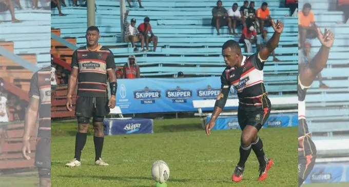Etonia Rokotuisawa kicks the final penalty that secured Naitasiri's spot in the Skipper Cup final. Photo: Naitasiri Rugby 