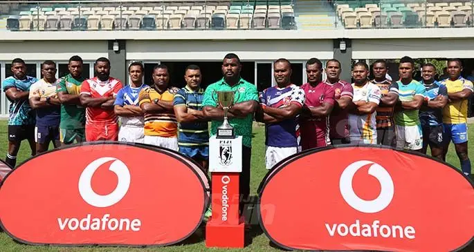 Team captains at the launch of the Vodafone Cup competition at Albert Park, Suva on August 12, 2020. From left: Nasoni Shaw(UniCeva), Apakuki Tavodi (Burenitu Cowboys), Sailosi Nawerecaqa Jnr (Coastline Roos), Netava Rarokoliwa (Saru Dragons), Peter Crossby (Makoi Bulldogs), Seremaia Koroi (Namoli West Tigers),Jotame Vatulolo (Vusu Raiders), Tikiko Noke (Ravoravo Rabbitohs), Roger Qoro (Sabeto Roosters), Alifereti Bogiva (Namuaniwaqa Sea Eagles), Adriu Naitukuni (Nabua Broncos), Jack John Stark (Nadroga Roosters), Ilaisa Manoa (Vatutoko Tigers), Neori Racule (USP Raiders), Ro Seru Naiwasetawa (Koli Makawa Nausori), Jona Varomusu (Nadi Eels). Photo: Sereana Salalo