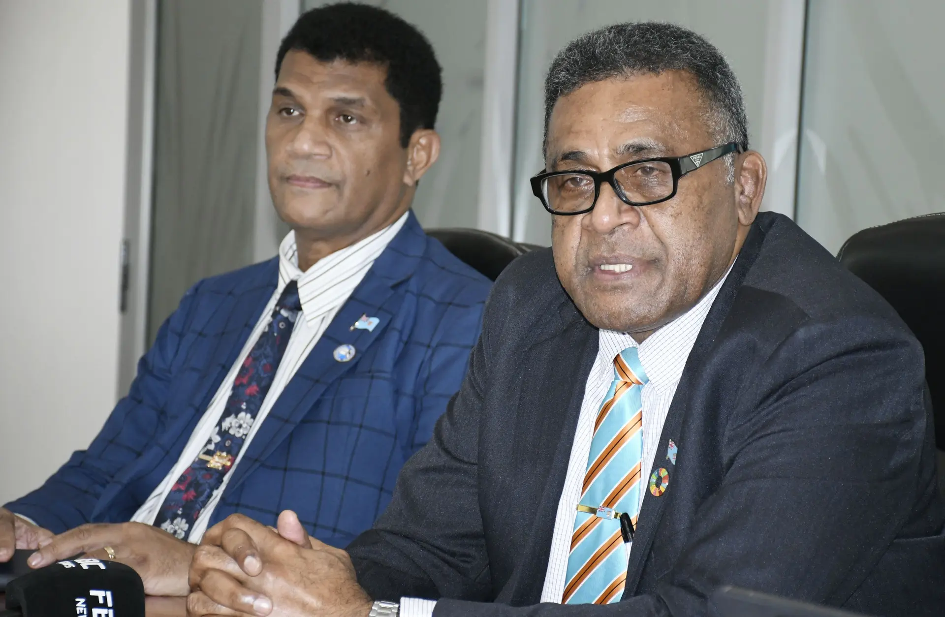 Minister for Education Aseri Radrodro and Minister for Finance Esrom Immanuel on November 10, 2025. 