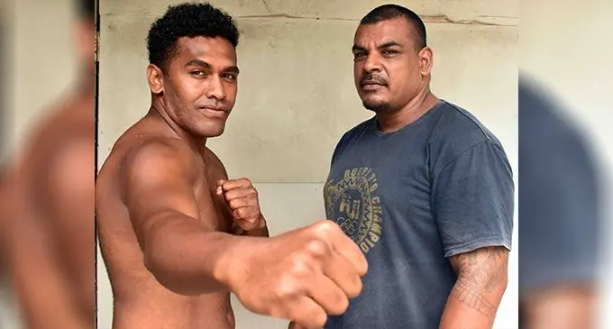 Robin Hazelman (left) with South Pacific Boxing promoter Fred Chand. Photo: Waisea Nasokia