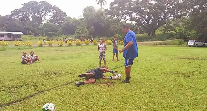 Northern Division's Goalkeeper School coach, Shamal Kumar, conducts training with participants in Labasa. Photo: Supplied. 