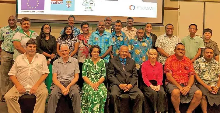 Sitting fourth from left, Permanent Secretary for Agriculture, Andrew Tukana with stakeholders at the Grand Pacific Hotel in Suva on September 22, 2023. Photo: Beranadeta Nagatalevu