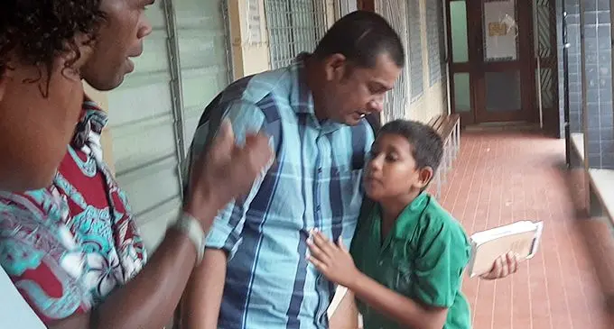 Nazeem Sheeraj Ali embraces his son at the High Court in Lautoka on October 16, 2019.  Photo: Salote Qalubau