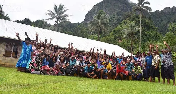 The Danfords with relatives of Namosi Village on February 12, 2021. In the background in the Namosi highlands setting is the third highest mountain in the country – Mount Voma. Photo: Lusiana Tuimaisala