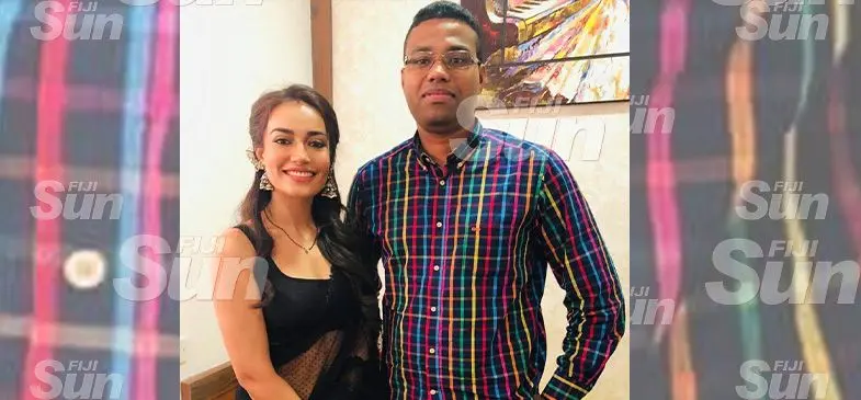 Lead actress in Bollywood TV Series Surbhi Jyoti known as Zoya with Bula Events Group Director Alan Avinesh Kumar. Photo: Waisea Nasokia
