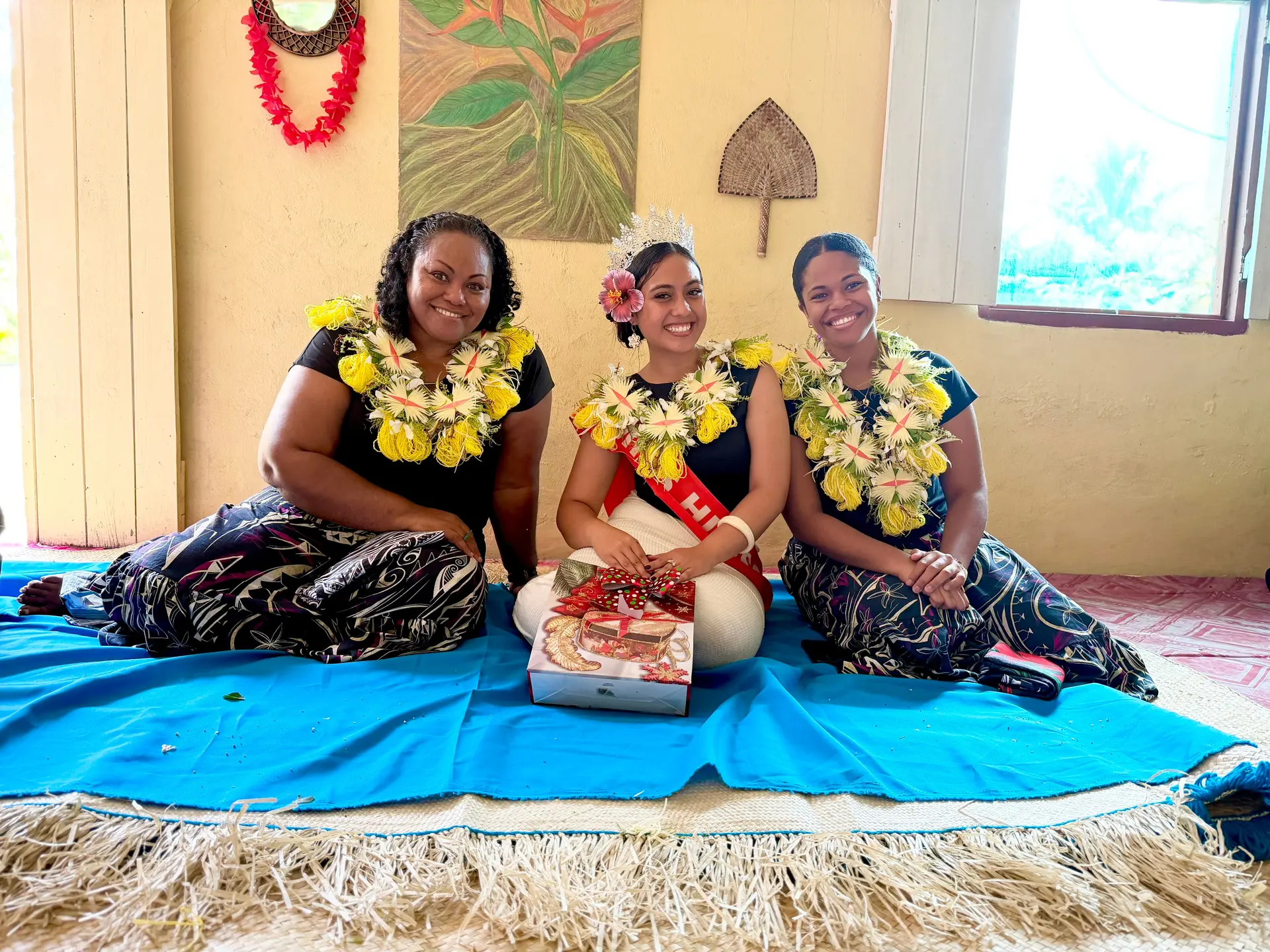 Reigning Miss Hibiscus 2025 Rhyelle Aisea (middle) with Team Miss Hibiscus Lice Movono and daughter Esther in Rotuma.
