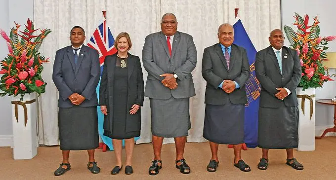 From left: Solicitor General Ropate Green, Dame Lowell Patricia Goddard, President Ratu Wiliame Katonivere, Acting Chief Justice Salesi Temo and Chief Registrar Tomasi Bainivalu. Photo: High Court of Fi