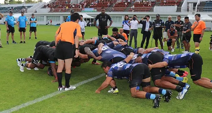 Fiji Airways Flying Fijian scrimmaging session against Toyota Shokki Rugby Club at Akita City in Japan on September 11, 2019. Photo: FRU Media