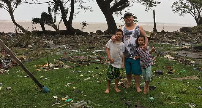  Henry Pickering (middle) with his grandchildren, Anton Oten (left) and Sweetie Oten (right) at the back of their home at Navutu, Lautoka on April 8, 2020. Photo: Nicolette Chambers
