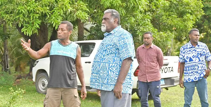 Assistant Minister for Agriculture and Waterways, Tomasi Tunabuna (second from left), during his recent visit to the Mataqali Sasa beef farm in the Northern Division, on May 8, 2025. Photo: Inoke Rabonu
