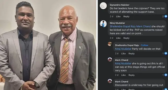 The People’s Alliance supporter, Mark Chand, with party leader, Sitiveni Rabuka. Mr Rabuka was hosted by Mr Chand at his  Papatoetoe, New Zealand, residence on June 28, 2022. (L) - Screenshot of the Facebook comments.