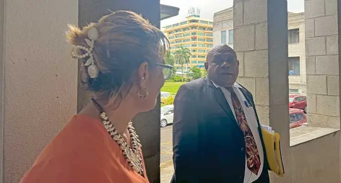 Veronica Malani with her lawyer Sitiveni Raikanikoda at the High Court in Suva on August 7, 2024. Photo: Asenaca Ratu
