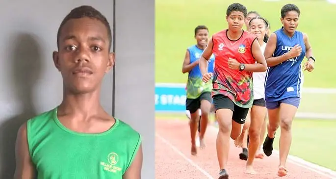 From Left-Right: Onisimo Saqasaqa (Photo: Simione Haravanua) and William Cross High School junior girls’ 1500m final during the school’s interhouse competition at the ANZ Stadium, Suva, on March 10, 2021(Photo: Ronald Kumar).