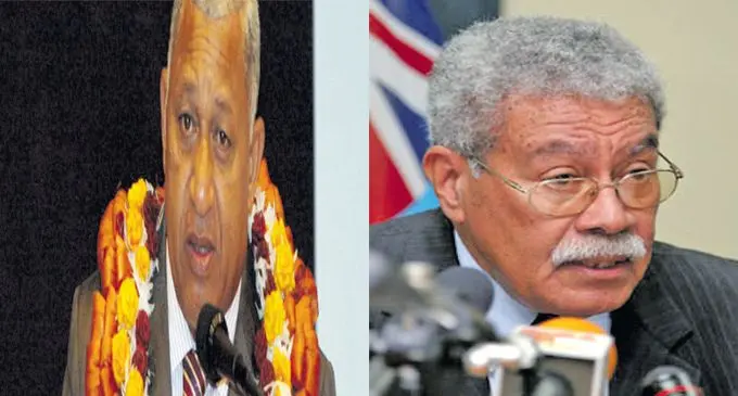 From left: Voreqe Bainimarama and Lasenia Qarase