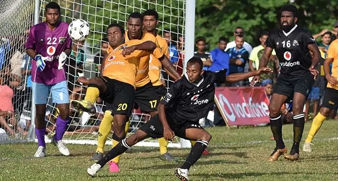 Tavua’s Mavileko Nakama defends against Ba in the Vodafone Premier League match at Ba Academy on August 26, 2019  Photo: Waisea Nasokia